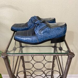 Hugo Vitelli shoes mens size 11 Blue Lace Up Oxford Faux leather Croc embossed